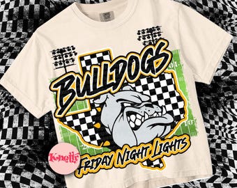 Retro Friday Night Lights -  Mascot-BULLDAWGS Football PNG - School Spirit - Gold Black