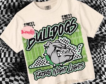 Retro Friday Night Lights -  Mascot-Bulldogs Football PNG - School Spirit - Green Black- Virgina