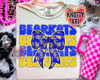 Cute Retro Coquette BEARKATS -  Mascot- JAVELINAS PNG - School Spirit - Blue and Gold