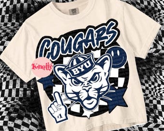Retro Preppy Sticker Mascot-Cougars PNG - School Spirit