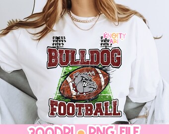 Distressed Football Design- BULLDOGS FOOTBALL -  Mascot-Bulldogs Football PNG - School Spirit - Maroon