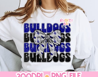 Distressed Football Design- BULLDOGS FOOTBALL -  Mascot-Bulldogs Football PNG - School Spirit - Royal Blue Black