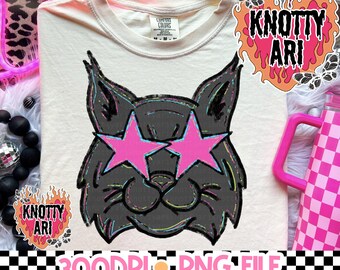 Retro Cute Neon Colorful Preppy Sketched Mascot-WILDCATS PNG - School Spirit