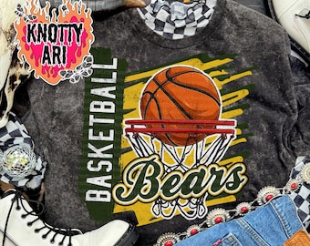 Bears Basketball PNG | Green Yellow Black Sports Sublimation | Game Day Team Spirit Design | Game Day Basketball|