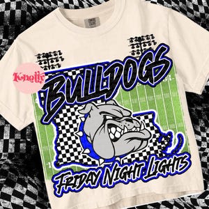 Retro Friday Night Lights -  Mascot-Bulldogs Football PNG - School Spirit - Royal Blue Black - Lousiana