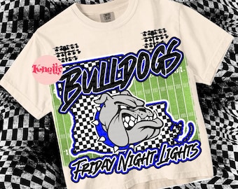 Retro Friday Night Lights -  Mascot-Bulldogs Football PNG - School Spirit - Royal Blue Black - Lousiana