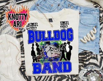Distressed Football Design- BULLDOGS Band -  Mascot-Bulldogs Band PNG - School Spirit - Royal Blue Black