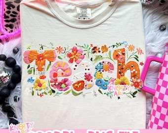 Cute Pastel Floral Embroidery Style - TEACHER PNG - Teacher Shirt PNG - Ready to Print