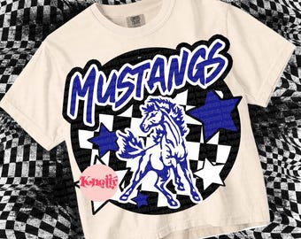 Retro  - Mustangs PNG - School Spirit - Blue White Black