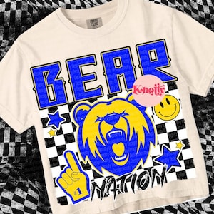 Retro Pop - Mascot-BEAR NATION PNG - School Spirit Blue Yellow