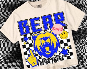 Retro Pop - Mascot-BEAR NATION PNG - School Spirit Blue Yellow