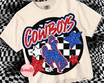 Cute Preppy Glitter- PNG File - COWBOYS - Mascots - Blue Red