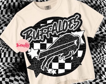Retro Groovy Glitter Mascot- BUFFALOES PNG - Black