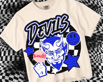 Retro Grunge -  Mascot- Blue Devils PNG - School Spirit