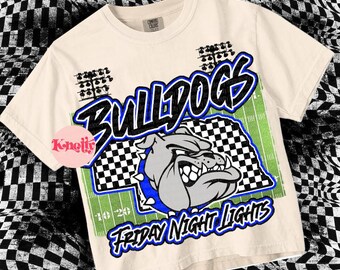 Retro Friday Night Lights -  Mascot-Bulldogs Football PNG - School Spirit - Royal Blue Black - Nebraska