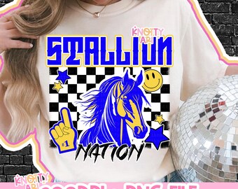 Retro Grunge -  Mascot-STALLION NATION PNG - School Spirit - Blue Yellow