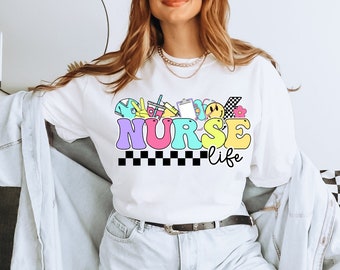 Groovy Retro Pastel- Nurse Life - Nurse Shirt PNG