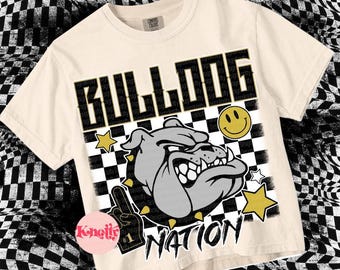 Retro Grunge -  Mascot-Bulldog Nation PNG - School Spirit - Black and Gold