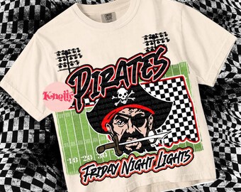 Retro Preppy Friday Night Lights PIRATES -Mascot- PNG - School Spirit-Red Black