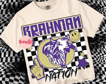 Retro Grunge -  Mascot-BRAHMAN NATION PNG - School Spirit - Purple Gold