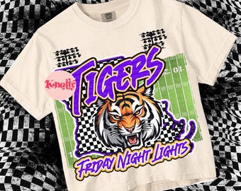 Retro Mascot- Friday Night Lights -Tigers PNG - School Spirit-Purple Gold