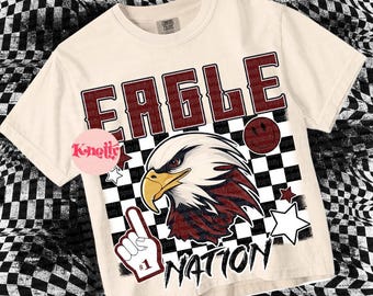 Retro Grunge -  Mascot-EAGLE Nation PNG - School Spirit - Black Red