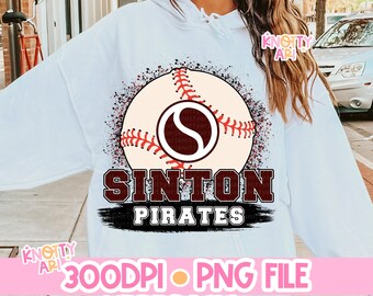 Retro Preppy Splatter Baseball SINTON PIRATES -Mascot- PNG - School Spirit