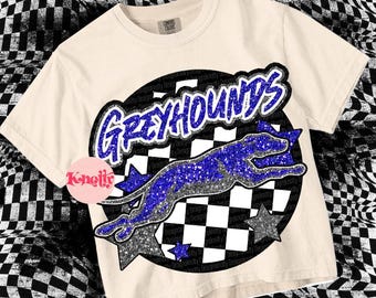 Retro Glitter Mascot- GREYHOUND png - School Spirit - Blue Silver