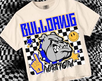 Retro Grunge -  Mascot-BULLDAWGS PNG - School Spirit - Blue