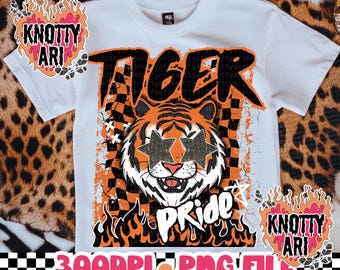 ORIGINAL DESIGNER- Retro Grunge Preppy School Mascot -Tigers PNG - School Spirit