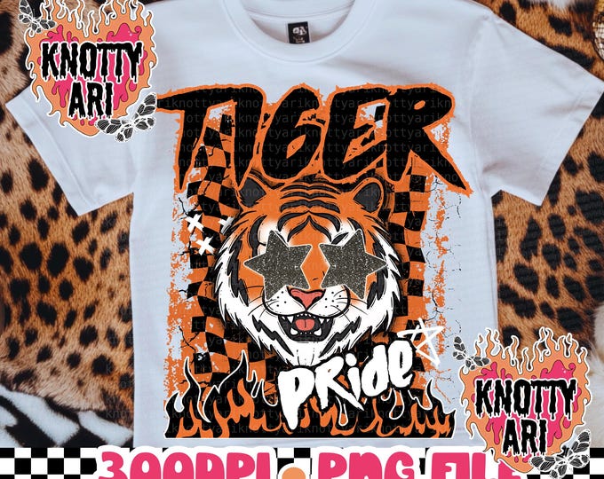 Featured listing image: ORIGINAL DESIGNER- Retro Grunge Preppy School Mascot -Tigers PNG - School Spirit