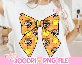 Coquette Tigers Bow Softball- Retro Mascot -Tigers PNG - School Spirit- Ready to Print