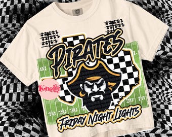 Retro Preppy Friday Night Lights PIRATES -Mascot- PNG - School Spirit-Gold and Black