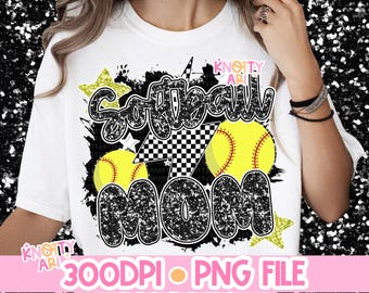 Retro Grunge Glitter Softball Mom- SOFTBALL Mom-  Shirt PNG