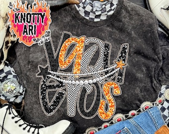 Cute Preppy Pearls  VAQUEROS-Mascot- PNG - School Spirit- Orange- Black - Leopard - Vaqueros