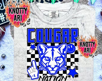 Retro Grunge -  Mascot-Cougars PNG - School Spirit - Blue White