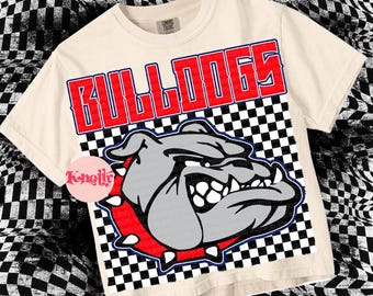 Retro Grunge -  Mascot-BULLDOGS PNG - School Spirit - Red Navy
