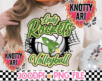 Retro Grunge Preppy Lady Rockets Volleyball -Mascot- PNG - School Spirit Green