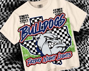Retro Friday Night Lights -  Mascot-Bulldogs Football PNG - School Spirit - Red-Navy