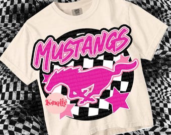 Retro Pink Preppy Mascot-MUSTANGS- PNG School Spirit