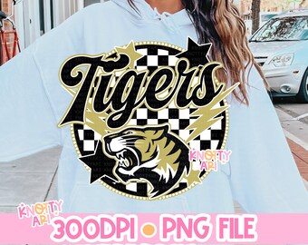 Cute Preppy Retro Mascot -TIGERS PNG - School Spirit-Black Gold-Yellow