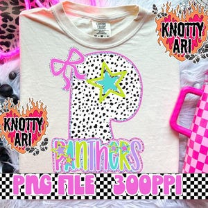 Retro Neon Cute Preppy Panther Design-PANTHERS- PNG School Spirit