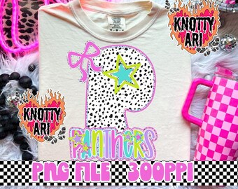 Retro Neon Cute Preppy Panther Design-PANTHERS- PNG School Spirit
