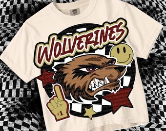 Retro Cute -  Mascot- WOLVERINE NATION PNG - School Spirit