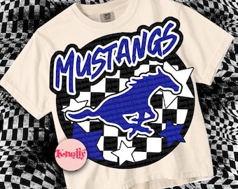 Retro Mascot Blue - MUSTANG PNG - School Spirit