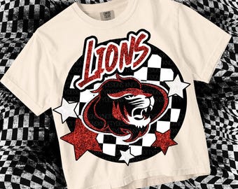Cute Preppy- PNG File - LIONS - Mascots-Red Black