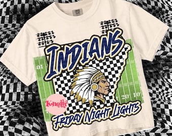 Retro Grunge -  Mascot-INDIANS FNL PNG - School Spirit - Blue Gold - Ak