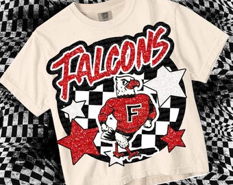 Cute Preppy Glitter- PNG File - Falcons - Mascots - Red