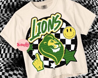 Cute Preppy- PNG File - LIONS - Mascots-Green Yellow