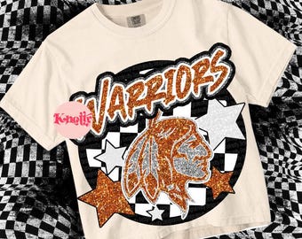 Retro Pop Mascot-Warrior PNG - School Spirit -Orange Black